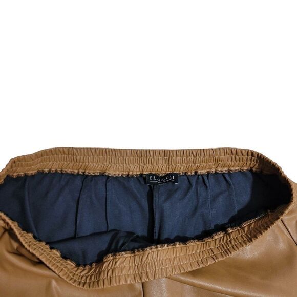 Eloquii Faux Leather Pants Women Sz 24 Cropped High Waisted Camel Tan Flare Leg - Picture 2 of 12